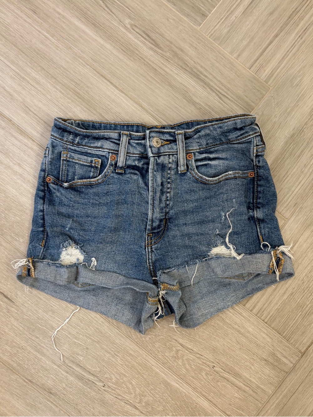 Old Navt O.G. Straight High Rise Distressed Blue Denim Jean Cutoff Shorts Size 0
